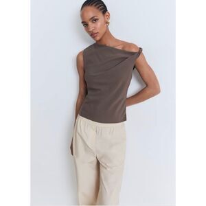 Mango Asymmetrical Draped Top With Straps S Brown